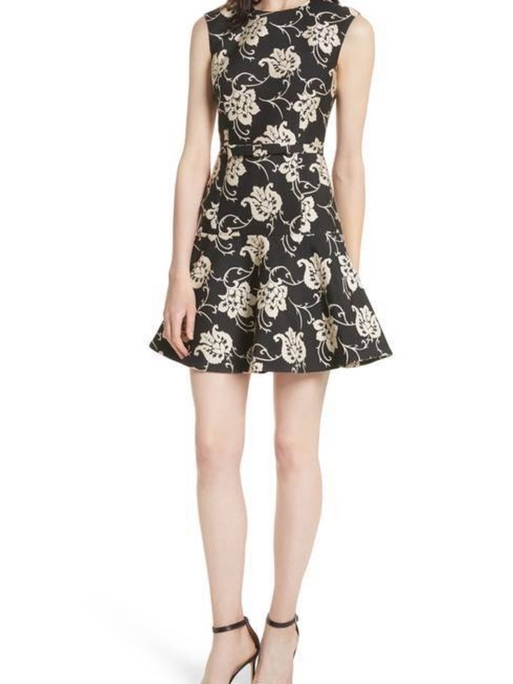 Ted Baker London Black Mini Dress with Cream Floral Jacquard